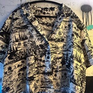 Black and White Graphic Button-Up Shirt